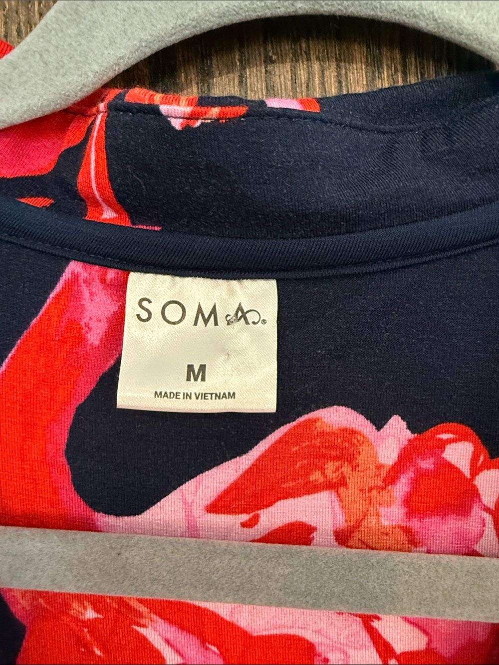 Soma Cool Night Navy red pink flamingoes print long sleeve button down pj top - Picture 2 of 9